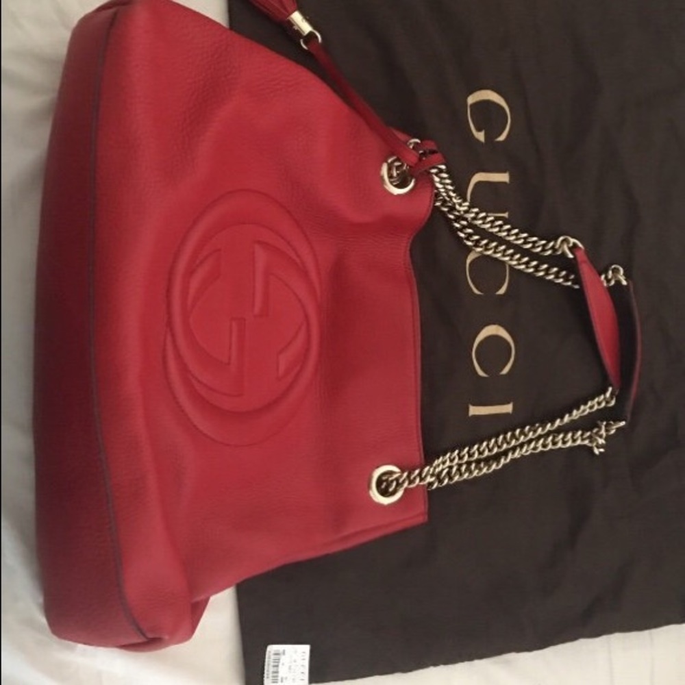 Gucci Handbag Red with Gold Chains